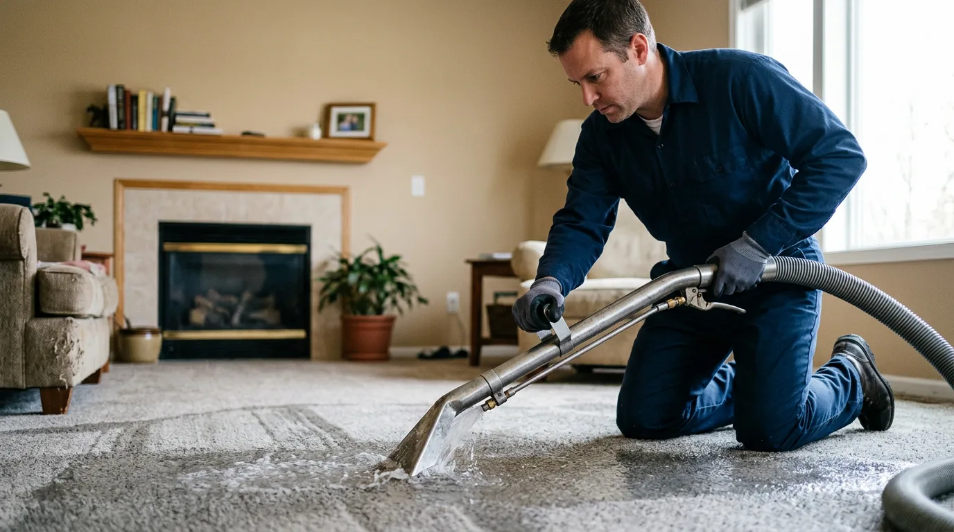 Water damage restoration technician working near Concan, TX